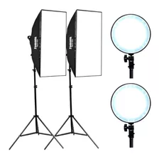 Kit 2 Softbox Led Lâmpada Bivolt Bicolor 50x70 + Tripé + Nf