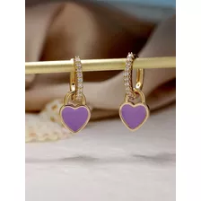 Zarcillos Accesorio Corazón Zirconia Cúbica Morado/unitalla