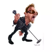 Caricatura Bono (vocal Grupo De Rock Irlanda U2) Ilustração Desenho + Moldura Mdf + Acetato