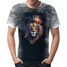 Camiseta Camisa Estampada Leão Rei Fogo Ilustração Moda 2