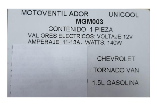 Motoventilador Tornado Van 1.5l Std Con Aire 2022-2023 Foto 8