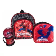 Kit Mochila Escolar Homem Aranha De Costas Lancheira +brinde