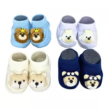 Pantufa Sapatinho Bebê Menino Recém Nascido Malha 4 Pares