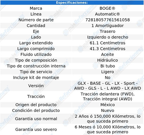 1 Amortiguador Hid Izq/der Tras Tempo L4 2.3l 85 Al 94 Boge Foto 2