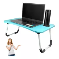 Mesa Portátil Dobravel Para Notebook Azul Refeição Madeira