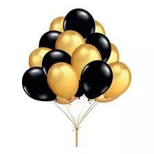 50 Balão Bexiga 9 Pol Preto + Dourado Cromado Metalizado 