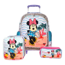 Kit Mochila Escolar De Rodinhas Infantil Minnie Mouse Tam G