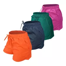 Kit 4 Shortinho Feminino Linho Cintura Alta Verão Top