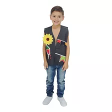 Fantasia Junino Colete Jeans Infantil Cowboy Fazendeiro