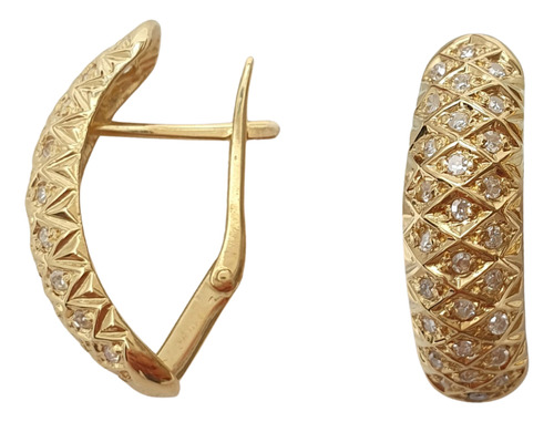 Brinco Argola Oval De Ouro 18k 750 E Diamantes 