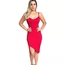 Vestido Midi Feminino Com Fenda Vestido Justo Vermelho Com Bojo Tati