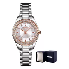 Relógio Elegante De Luxo Em Aço Inoxidável Skmei Diamond