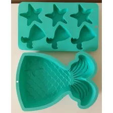 Conjunto Molde Silicone Sereia Fundo Do Mar Bolo Cupcake Big