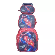 Mochila 3d De Carrito De Spiderman Primaria En Combo Color Azul