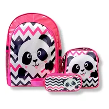 Mochila Panda Costas Lancheira Estojo