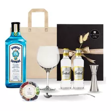 Caja Regalo Gin Bombay Sapphire + Agua Tónica + Copa Y Más!