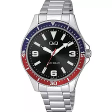 Reloj Pulsera Q&q Análogo Acero Contorno Azul Y Rojo Febo