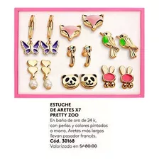 Hermosos Aretes Esika Niñas 7 Pares Pretty Zoo Baño Oro 24k