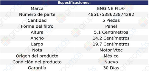 5 Filtros De Aire Engine Fil Honda Fit L4 1.5l 2015 A 2016 Foto 2