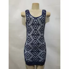 Vestido Azul Dourado Forrado Aishty M Usado Bom Estado