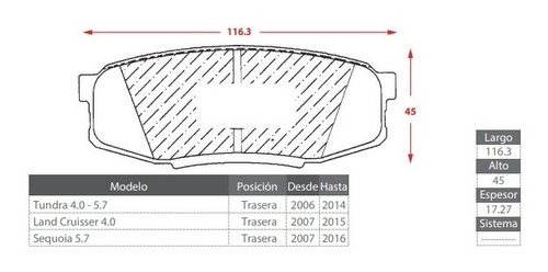 Pastilla Freno Trasera Toyota Tundra Land Cruisser Sequoia Foto 4