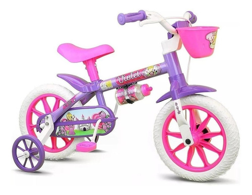 Bicicleta  Infantil Nathor Violet Aro 12 Freio Tambor Cor Violeta/branco/rosa Com Rodas De Treinamento