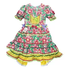 Vestido Infantil Junino Luxo Tamanho 14 Algodão/ Laise 25227