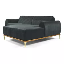 Sofá 300cm 5 Lugares Com Chaise Direito Pés Gold Molino B-31 Cor Cinza-escuro Desenho Do Tecido Liso