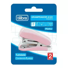 Grampeador 12 Folhas Mini C/ Extrator G101 Rosa Claro Tilibr