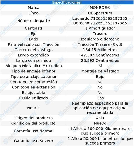 Amortiguador Oespectrum Gas Tra Caravelle Rwd 88-89 Monroe Foto 2