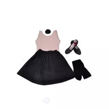 Roupa Para Bale Ballet Adulto Ensaio Aula Cor Bege E Preto