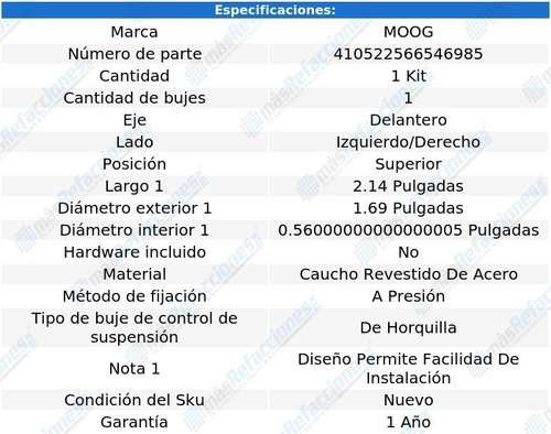 Buje Horquilla Del Izq/der Sup Moog Infiniti Qx80 14 Al 17 Foto 2