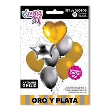 Set De Globos Oro Y Plata 9 Piezas Ramillete