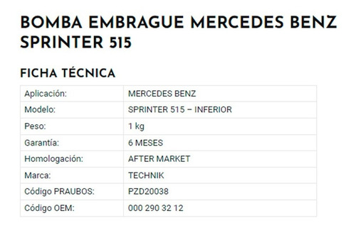 Bomba Embrague Mercedes Benz Sprinter 515 Foto 2