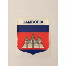 Adesivo Resinado Escudo Da Bandeira Do Camboja 8x7 Cm