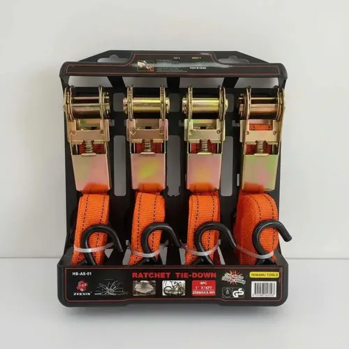 Set Kit Juego Eslinga Cinta Amarre Ratchet 4 Piezas Linga 25mm 4 Mts Color Naranjo 600 Kg Naranja Claro