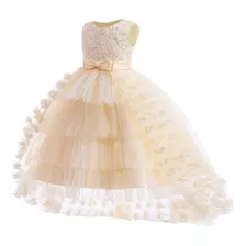 Vestido De Elegante Princesa Boda Niños Flores Fiesta Noche