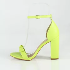 Sandália Week Shoes Salto Grosso Minimalista Amarelo Lemon