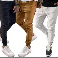 Kit 02 Calça Jogger Masculina Com Punho Elástico Sarja Jeans