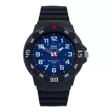 Reloj Q&q Modelo Vr18j005y Caratula Azul Color De La Correa Negro Color Del Bisel Negro
