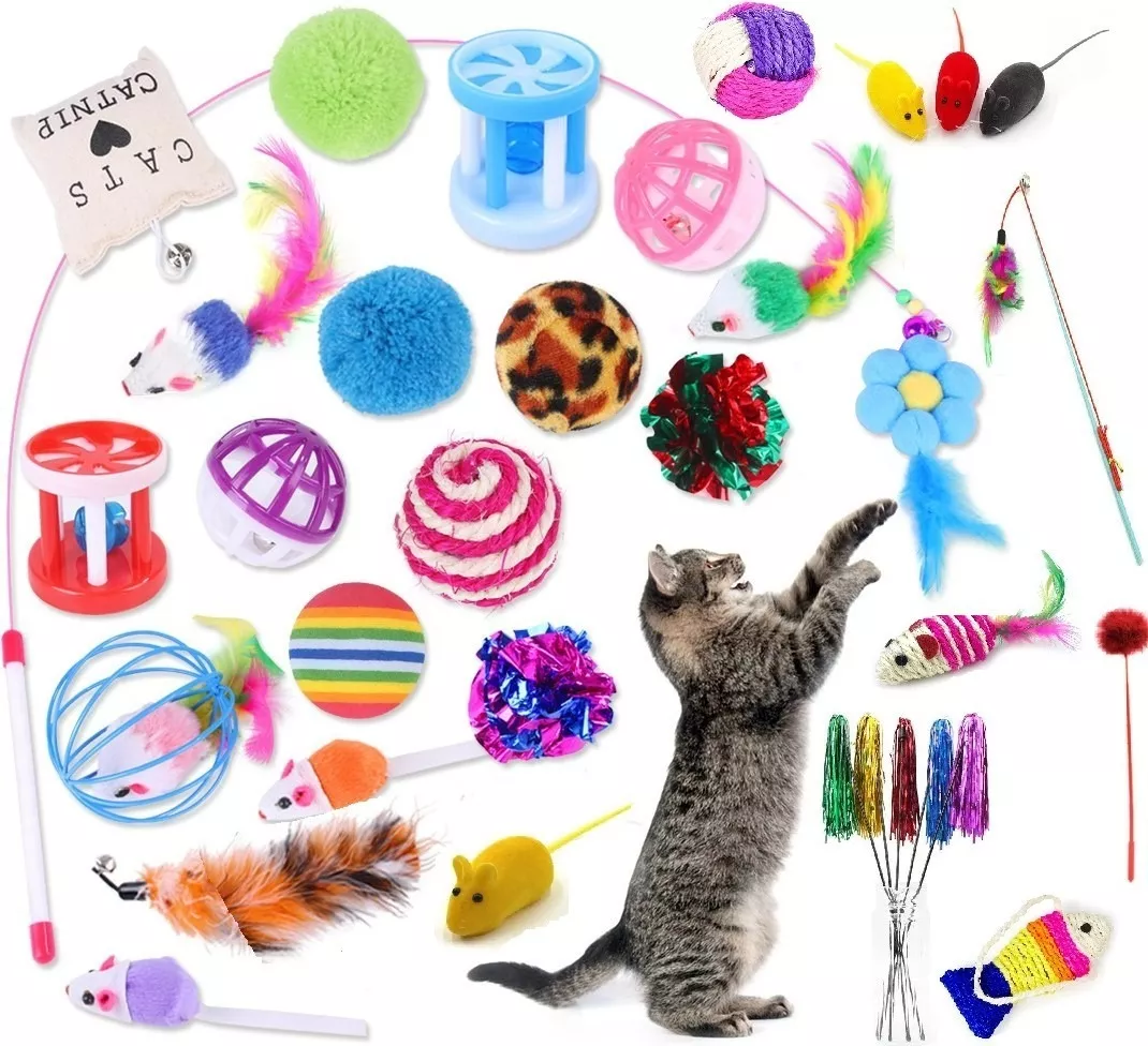 Kit 7 Brinquedos Interativos Para Gato Com Varinha Diversão