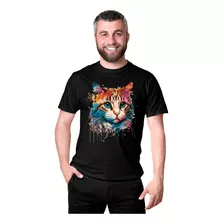 Camiseta Masculina Gato Colorido Cat Pet Estampa Premium Dtf