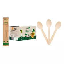 Kit 50 Colher Sobremesa Biodegradável Madeira 16cm Talge Eco