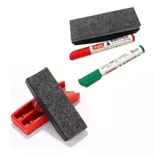 Kit Para Pizarra - Borrador Magnetico + 2 Marcadores Colores
