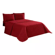 Kit Colcha Solteiro Dupla Face Cobre Leito 02 Peças Matelado Cor Vermelho Liso