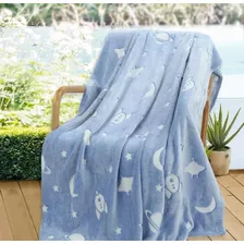 Manta Cobertor Brilha No Escuro 1,80x2,00 - Foguete Azul