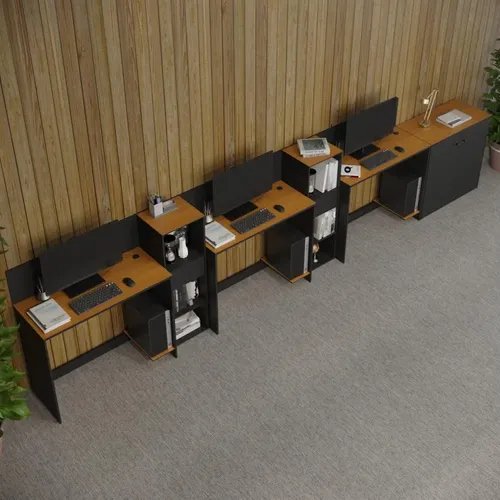 Conjunto De Escritório Sudra 2 Livreiro 1 Buffet E 3 Mesas Preto E Cedro