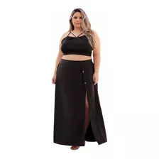 Conjunto Cropped Saia Longa Plus Size Tamanho Grande Verão