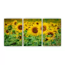 Quadros Decorativos Sala Girassóis Campo De Flor Mosaico Kit