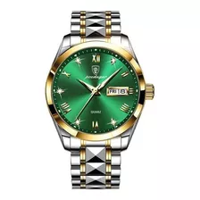 Relógio Poedagar Classic Masculino Luxo Quartzo Prata/verde Cor Da Correia Prata/dourado Cor Do Bisel Dourado Cor Do Fundo Verde